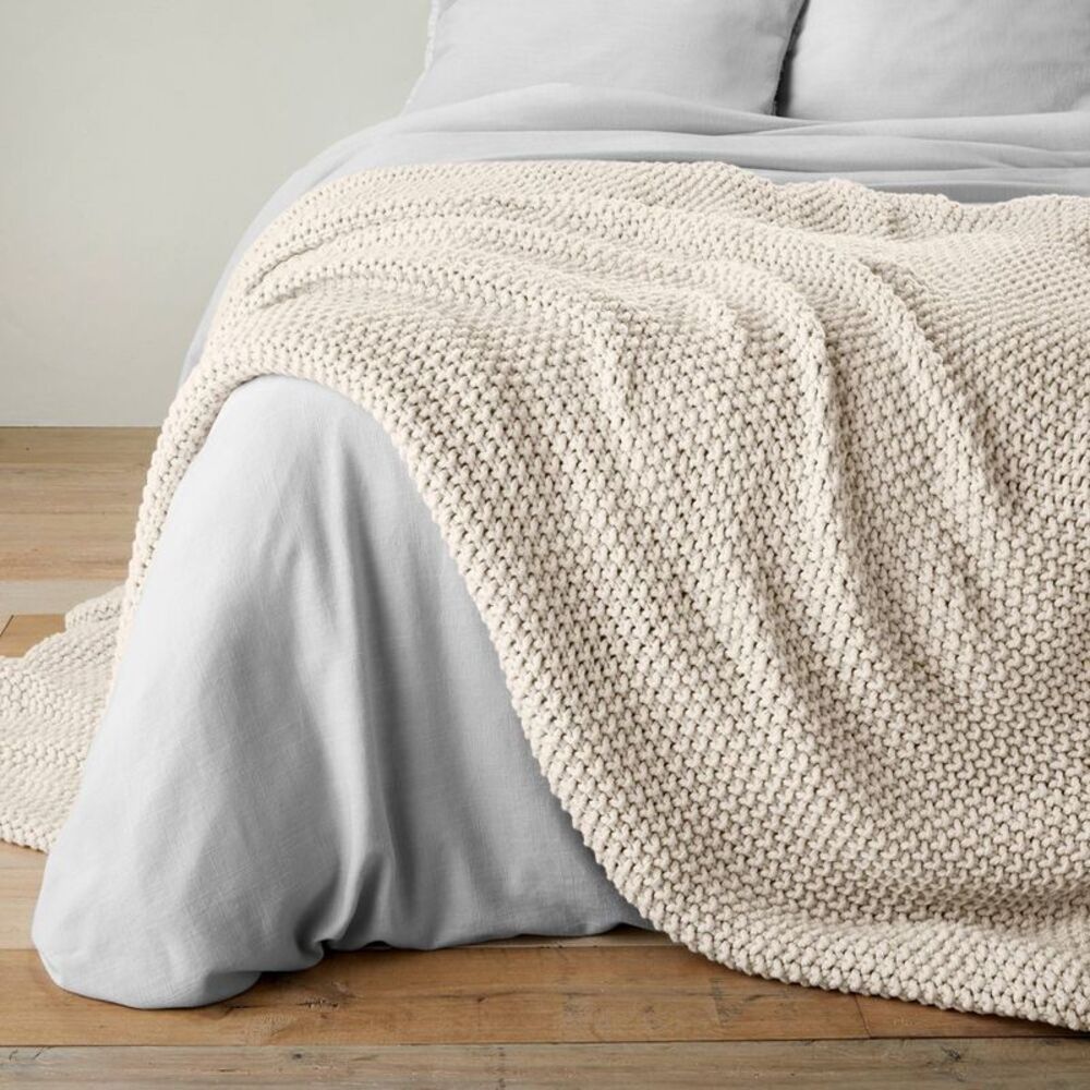 Open Box - Casaluna -  Chunky Knit Throw Bed Blanket 92x108 Midw Natural - Picture 4 of 4